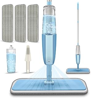 Spray Wet Mops for Floor Cleaning: Hardwood Floor Mop Refillable Dust Mop | 3 Washable Pads for Swiffer Powermop, 360° Rotating Head, Flat Mops Commercial Dry Mop for Wood Laminate Ceramic Tiles Vinyl