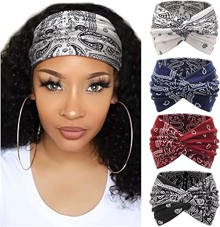 DRESHOW 4 Pieces Headband for Women Turban Bohemian Elastic Ribbon Hair Band Headband Hair Accessories