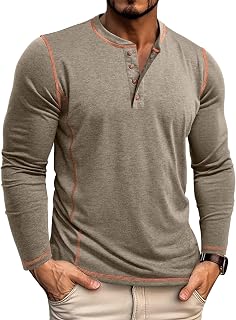 Aulemen Henley Men's Long Sleeve Soft Cotton Shirt