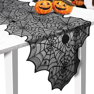Halloween Table Runner, Black Lace Spider Web Table Runners, 18 x 72Inch | Spooky Spider Web Design Table Runner for Halloween Decor, Parties, Dining Tables and Gothic Home Decoration