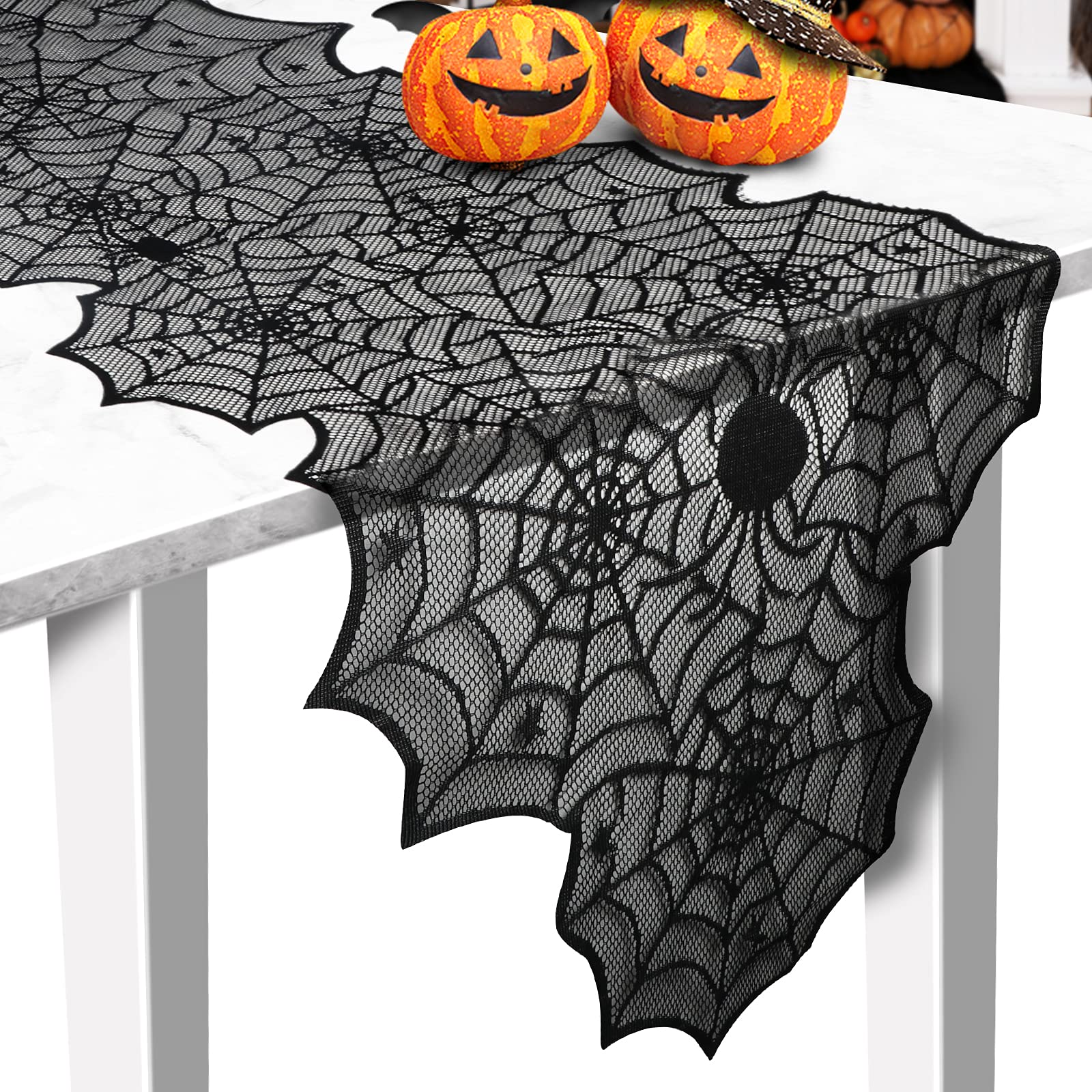 Halloween Table Runner, Black Lace Spider Web Table Runners, 18 x 72Inch | Spook