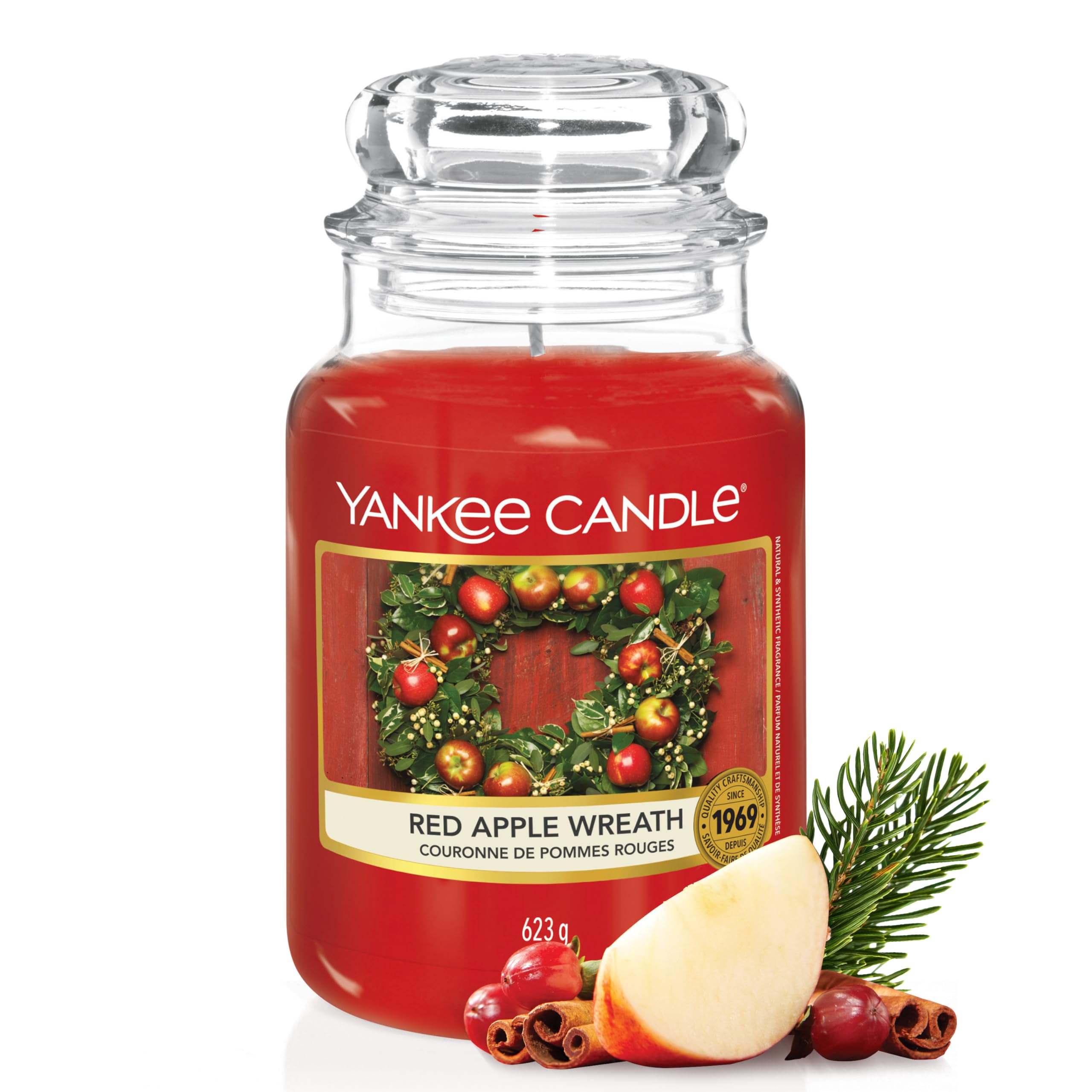 Yankee Candle Scented Candle | Red Apple Wreath Large Jar Candle | Long Burning 
