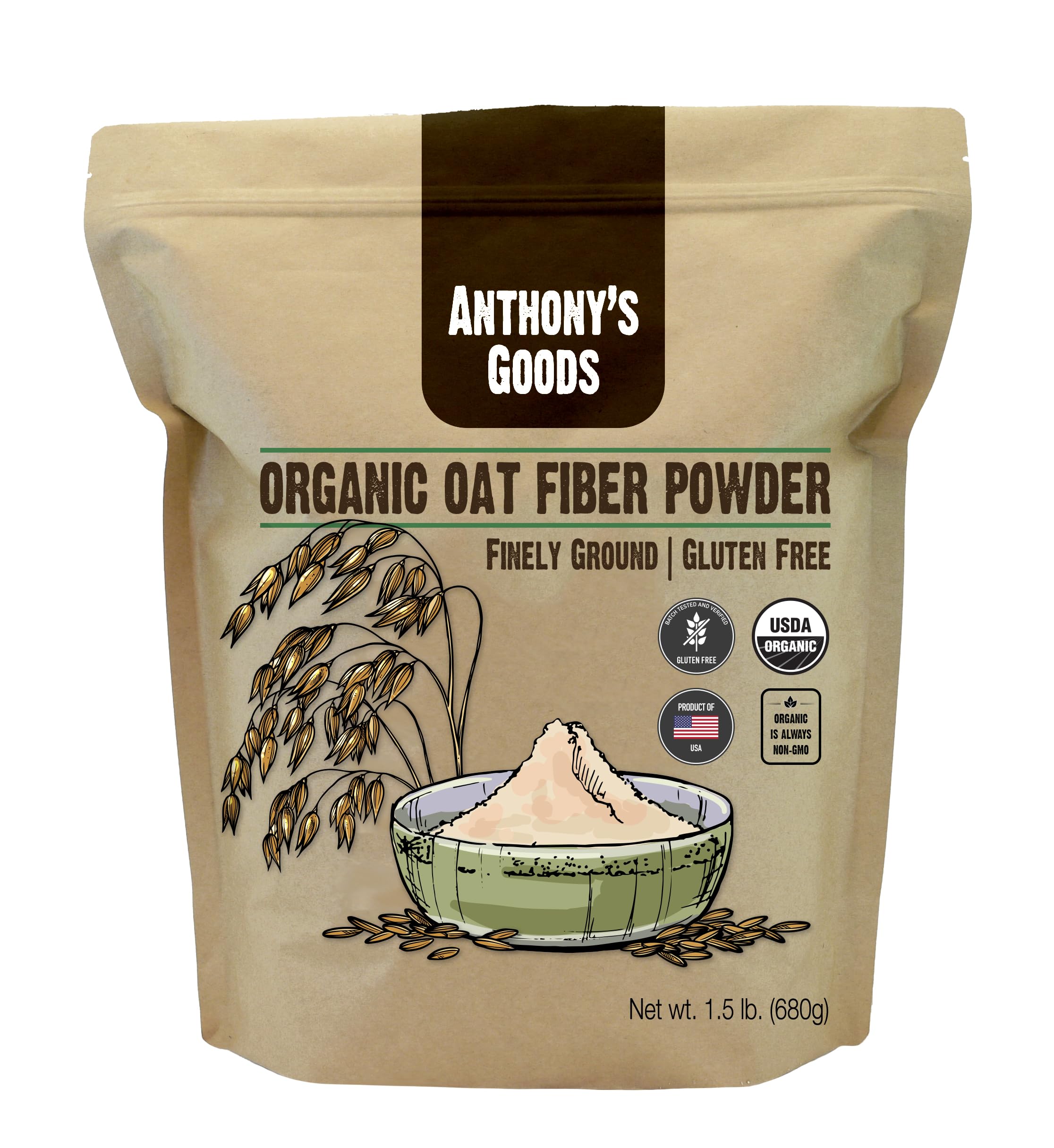 Anthony's Organic Oat Fibre, Batch Tested Gluten Free, Non-GMO, 680g