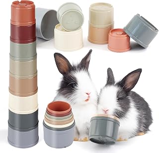 HIIMALEX 8-Pcs Bunny Toys Stacking Cups for Rabbit Foraging and Play Bunny Essential Toys Safe Plastic Accessories for Small Animals Rabbits (Type 1)