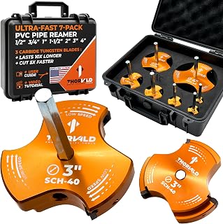 THORVALD PVC Pipe Reamer TriForce - 7 Sizes with Tungsten Carbide Blades - Video Tutorial + User Guide - 3 Blades PVC Fitting Saver for Plumbing - Tool Sizes: 1/2" ; 3/4″ ; 1″ ; 1-1/2″ ; 2″ ; 3″ ; 4″
