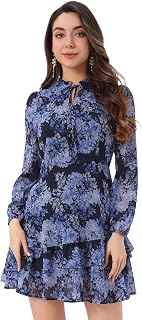 Allegra K Women Spring Dresses Layered Tiered Chiffon Mini Floral Dress