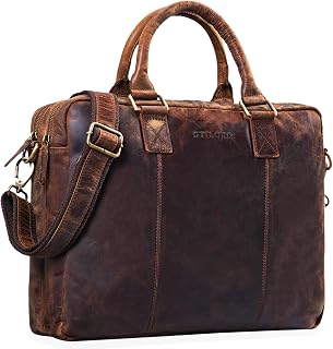 STILORD "Zacharias" Vintage Business Bag Leather Portfolio Satchel Teacher's Bag Large XL 15.6 Inch Laptop Bag Shoulder Bag Attachable for Trolleys Genuine Leather Colour:Used Look - Brown