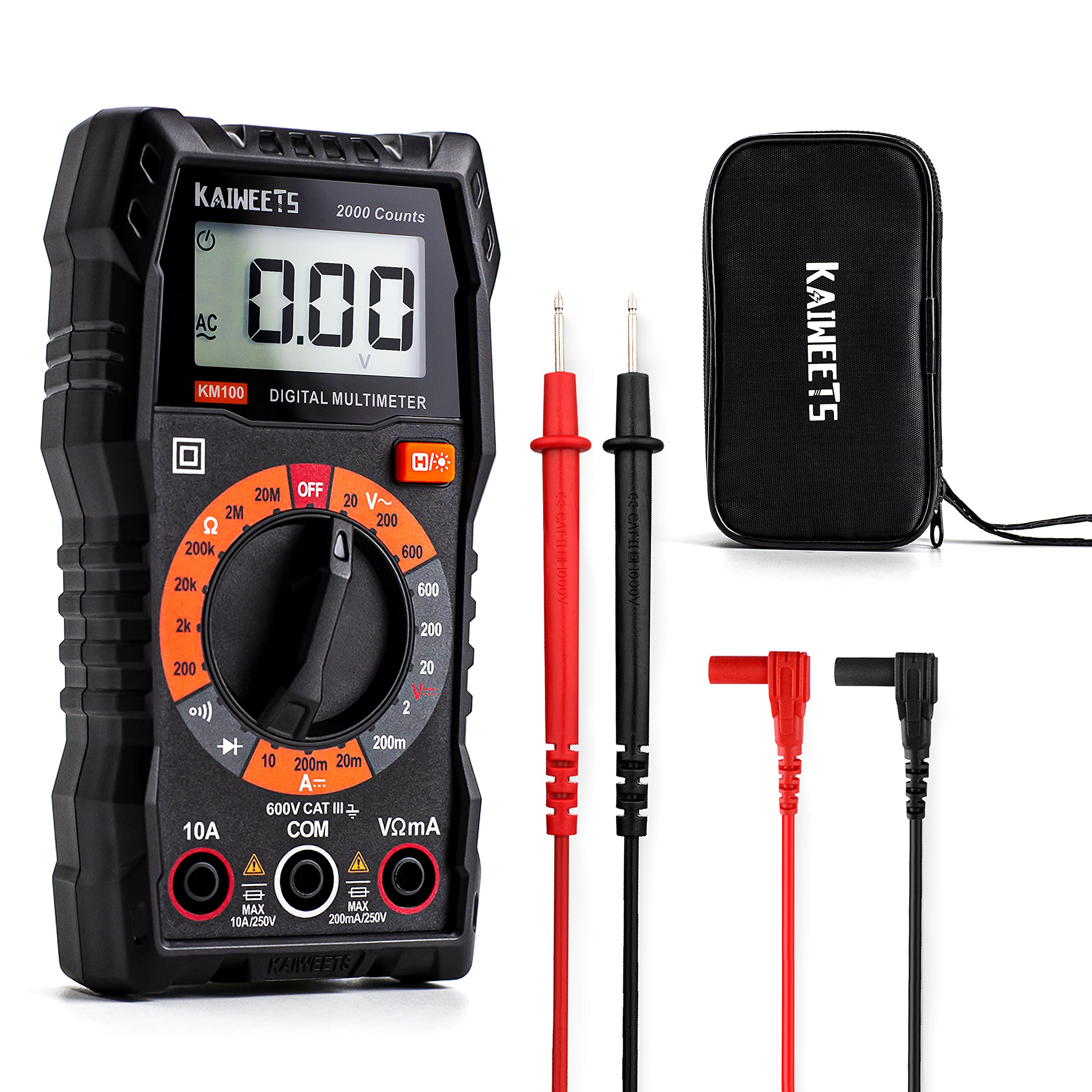 KAIWEETS Digital Multimeter Voltmeter with Case for Car Batterry Test DIY | AC/D