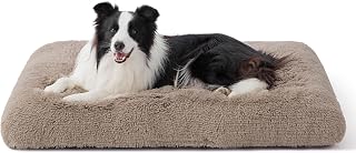 Bedsure Large Dog Crate Bed Washable, Fluffy Mattress, 89x58cm, Camel