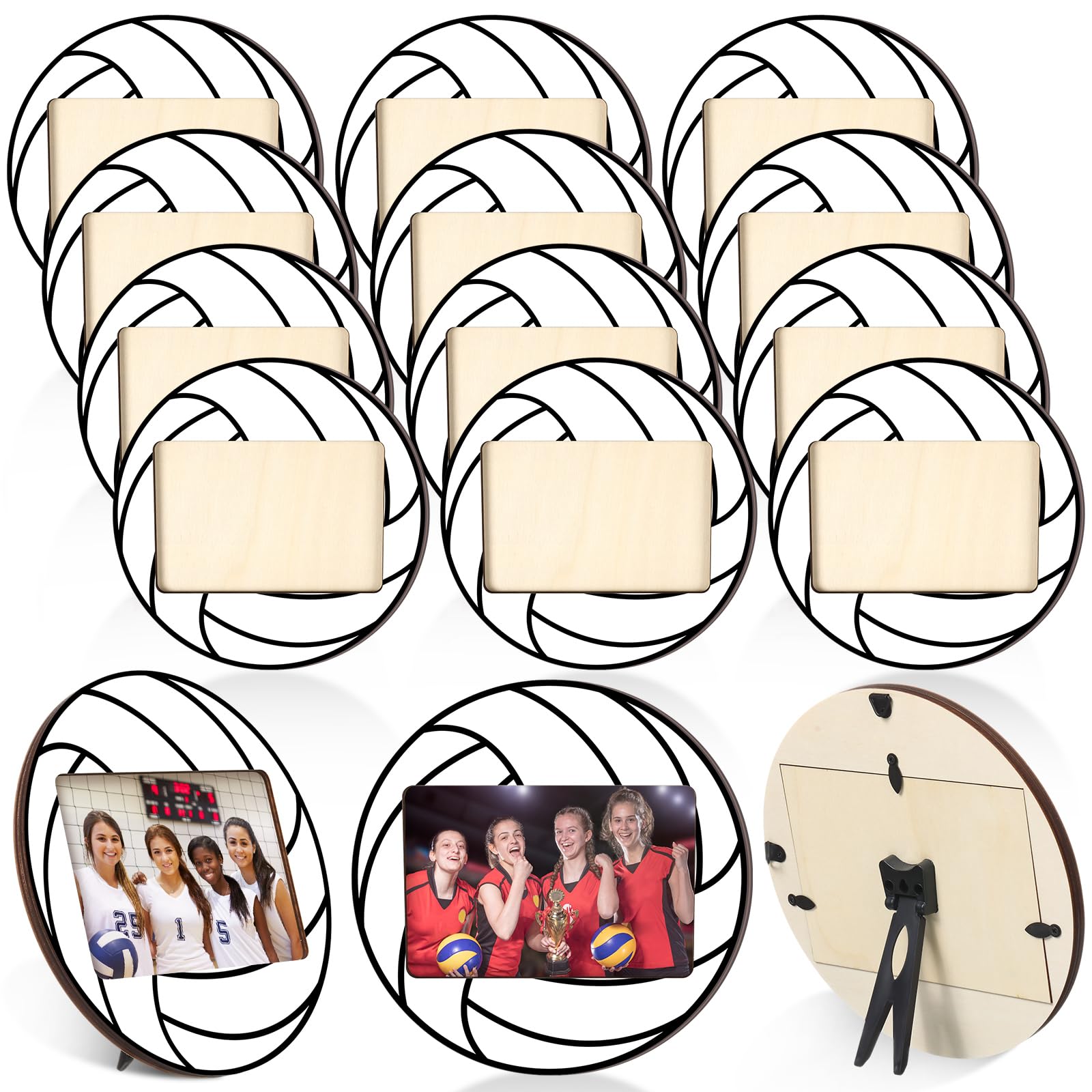 Qunclay 12 Pcs Volleyball Picture Frames Wooden 4x6 Photo Display Decor