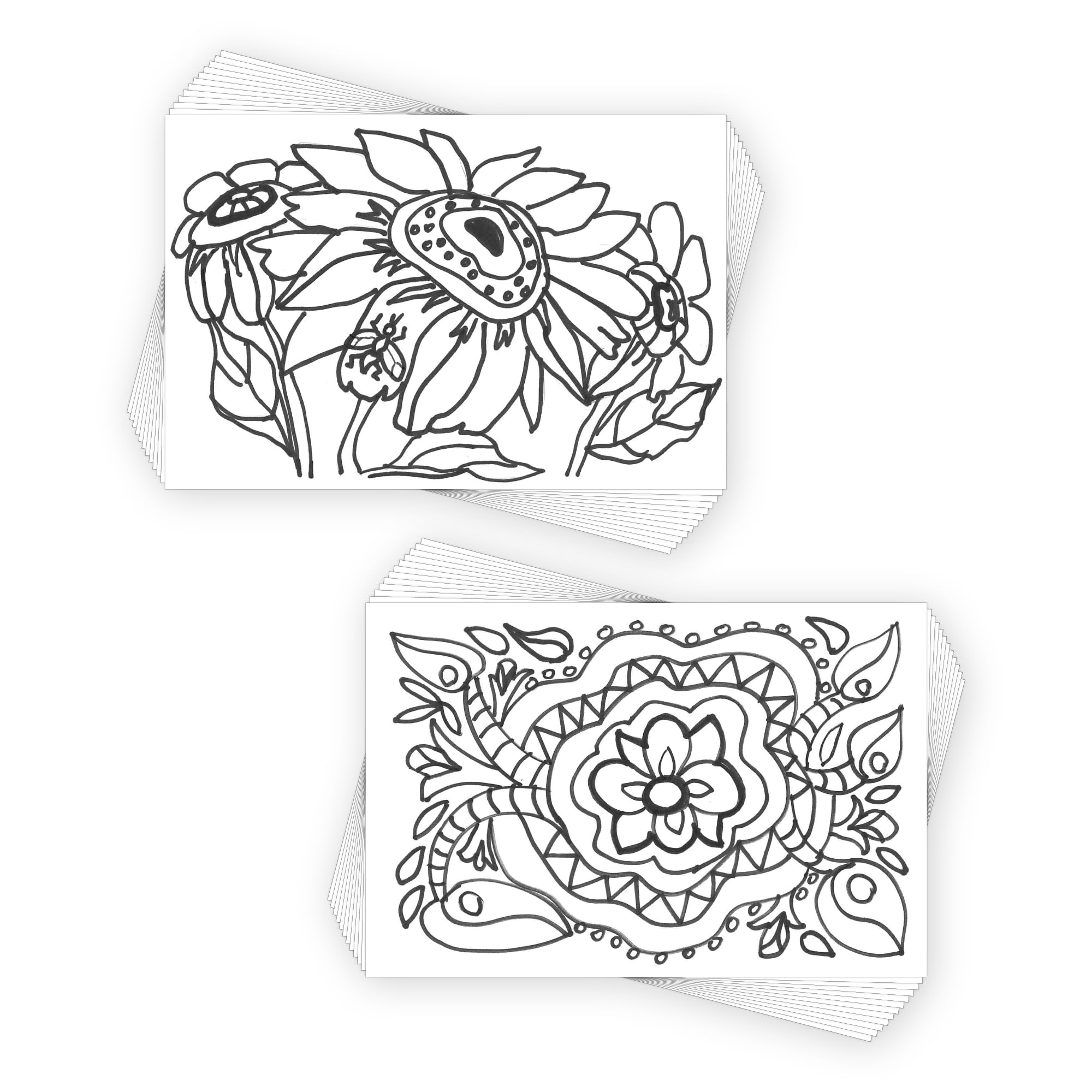 Colorpockit *NEW* 4x6 Postcard Coloring Book Card Decks with Floral Fun 2 and Pa