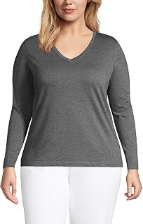 Lands' End レディース リラックス スーピマ コットン 長袖 Vネック Tシャツ, 杢チャコール, X-Large Plus