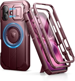Dexnor Magnetic Cover for iPhone 16 with Sliding Camera Cover & Adjustable Kickstand & Built-in Screen Protection, Heavy Duty Rugged Shockproof Cases - Magic Red