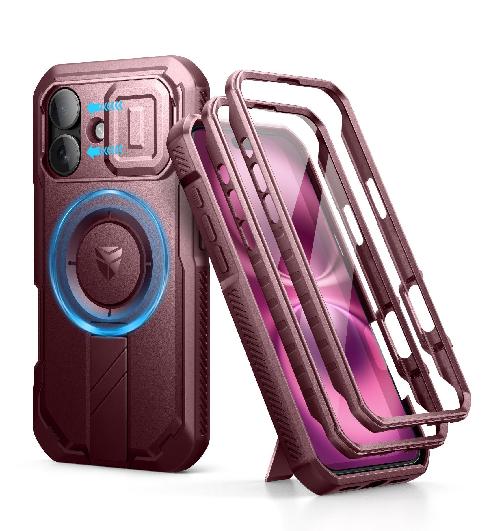 Dexnor Magnetic Cover for iPhone 16 with Sliding Camera Cover & Adjustable Kicks