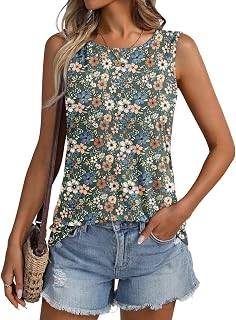ORANDESIGNE Women Floral Pattern Round Neck Sleeveless Casual Summer Loose Tank Tops