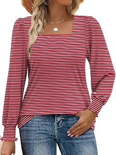 MixShe 2025 Women Square Neck Blouses Autumn Fashion Long Sleeve Casual Stretch Blouses