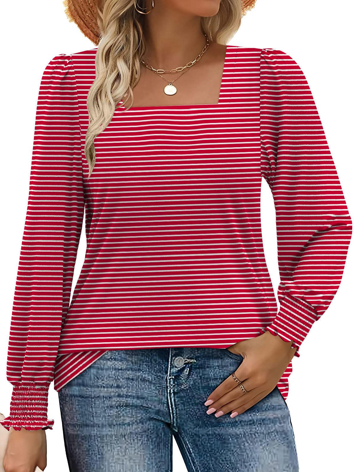 MixShe 2025 Women Square Neck Blouses Autumn Fashion Long Sleeve Casual Stretch 
