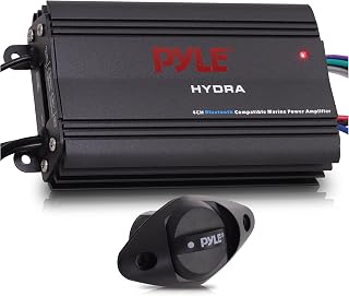 Pyle 200W RMS 4-Channel Marine Amplifier - Bluetooth Wireless Audio Streaming - Waterproof - Full Range Stereo w/ RCA - High Crossover HD Music - Multi-Channel System - Compact & Powerful - PLMRMB4CB
