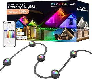 Enbrighten Eternity Permanent Outdoor Lights, 100ft, 72 Lights (Renewed) | Black Cord, RGBWIC LEDs, Weatherproof, Cuttable, Link to 200ft, Christmas, Smart App Control, Works with Alexa & Google Home