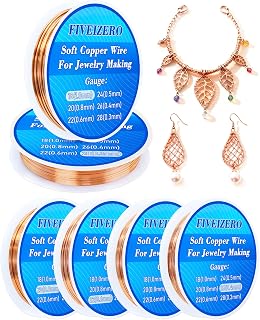 FIVEIZERO 6 Rolls 6 Size Jewelry Making Copper Wire Kit - 18/20/22/24/26/28 Gauge Pure Dead Soft Bare Copper Wire for Electroculture Gardening, Crafting, Beading, Sculpting