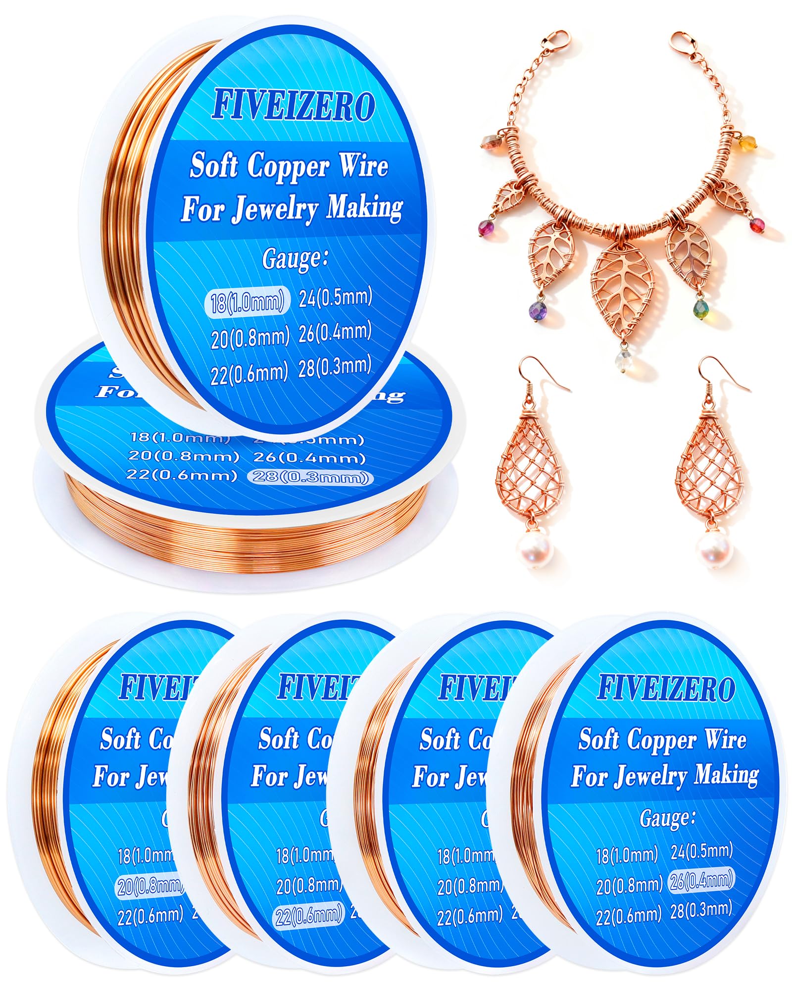 FIVEIZERO 6 Rolls 6 Size Jewelry Making Copper Wire Kit - 18/20/22/24/26/28 Gaug