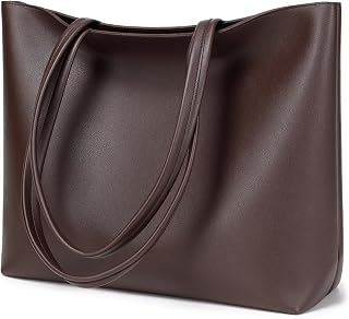 MEEGIRL Womens Simple PU Leather Tote Bag for Work School Shopping with Zipper and Inner Pocket
