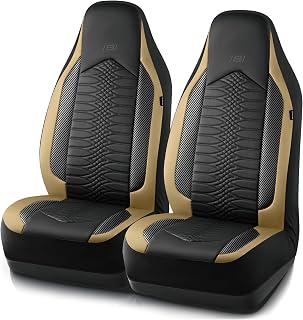 Skechers Memory Foam Car Seat Covers, Leather High Back Seat Covers Quilting Design,Waterproof Sports Car Seat Covers Front Seats,Airbag Compatible, Universal Fit for Most Cars, SUVs,Trucks,Beige