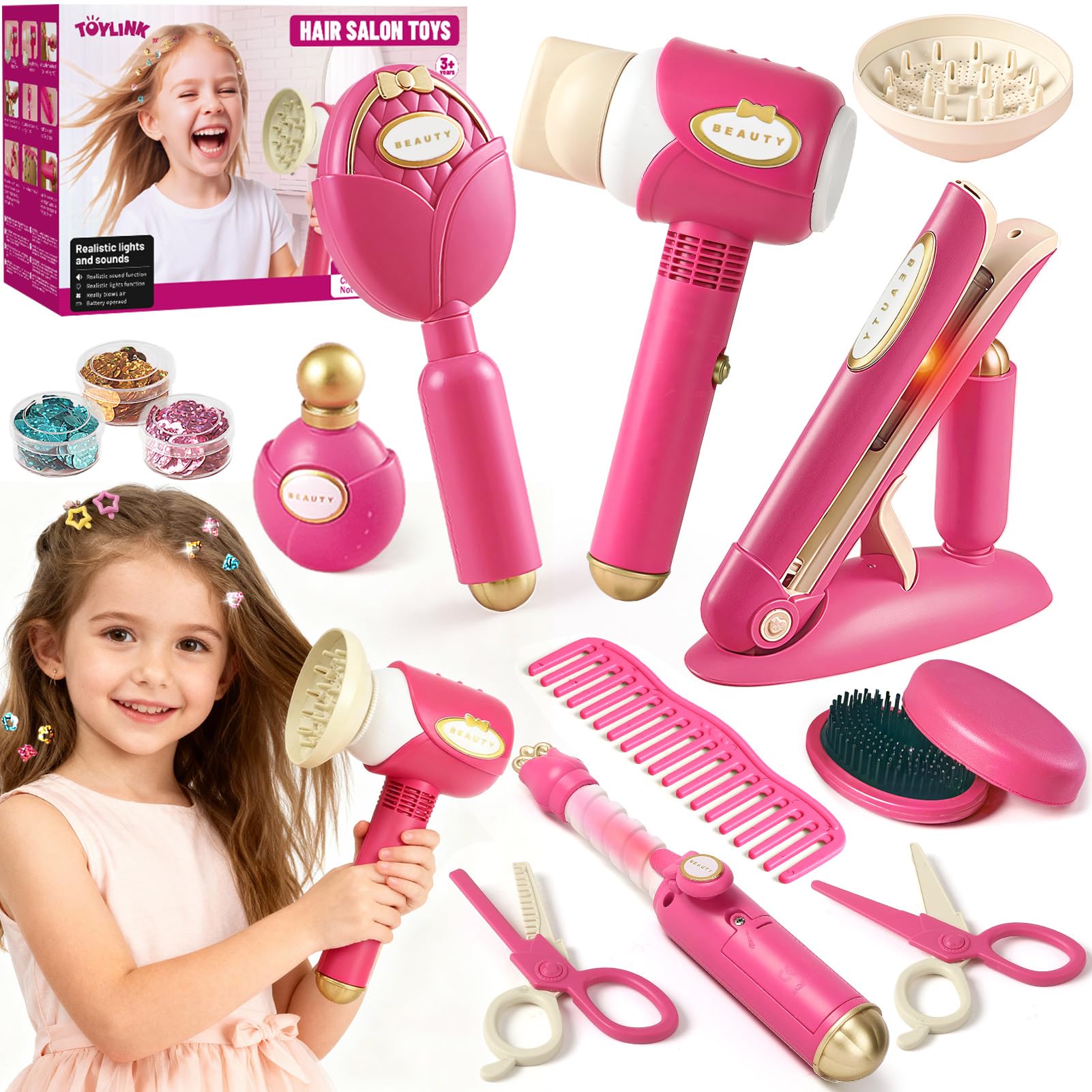 Toylink Hair Salon Toys for Girls, 21 Pcs Pretend Play Toys Hair Styling Set wit