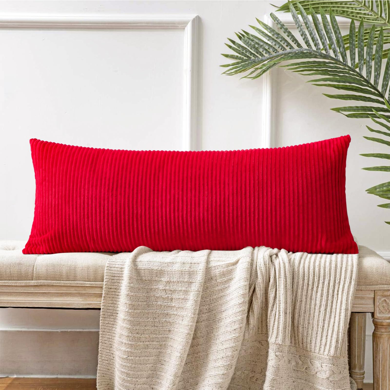 Striped Corduroy Lumbar Pillow Case Super Soft Decorative Square Cushion Cover f