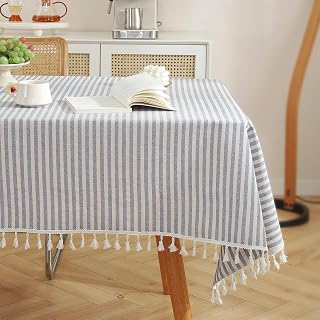 meioro Blue and White Striped Cotton Linen Table Cloth Dustproof for Dining Room Coffee Buffet Kitchen Picnic Tables Parties Indoor Outdoor (36 x 36 in)
