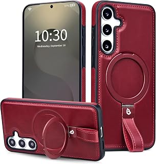 Butaiga for Samsung Galaxy S25 & S24 Case Leather with Stand, Burgundy