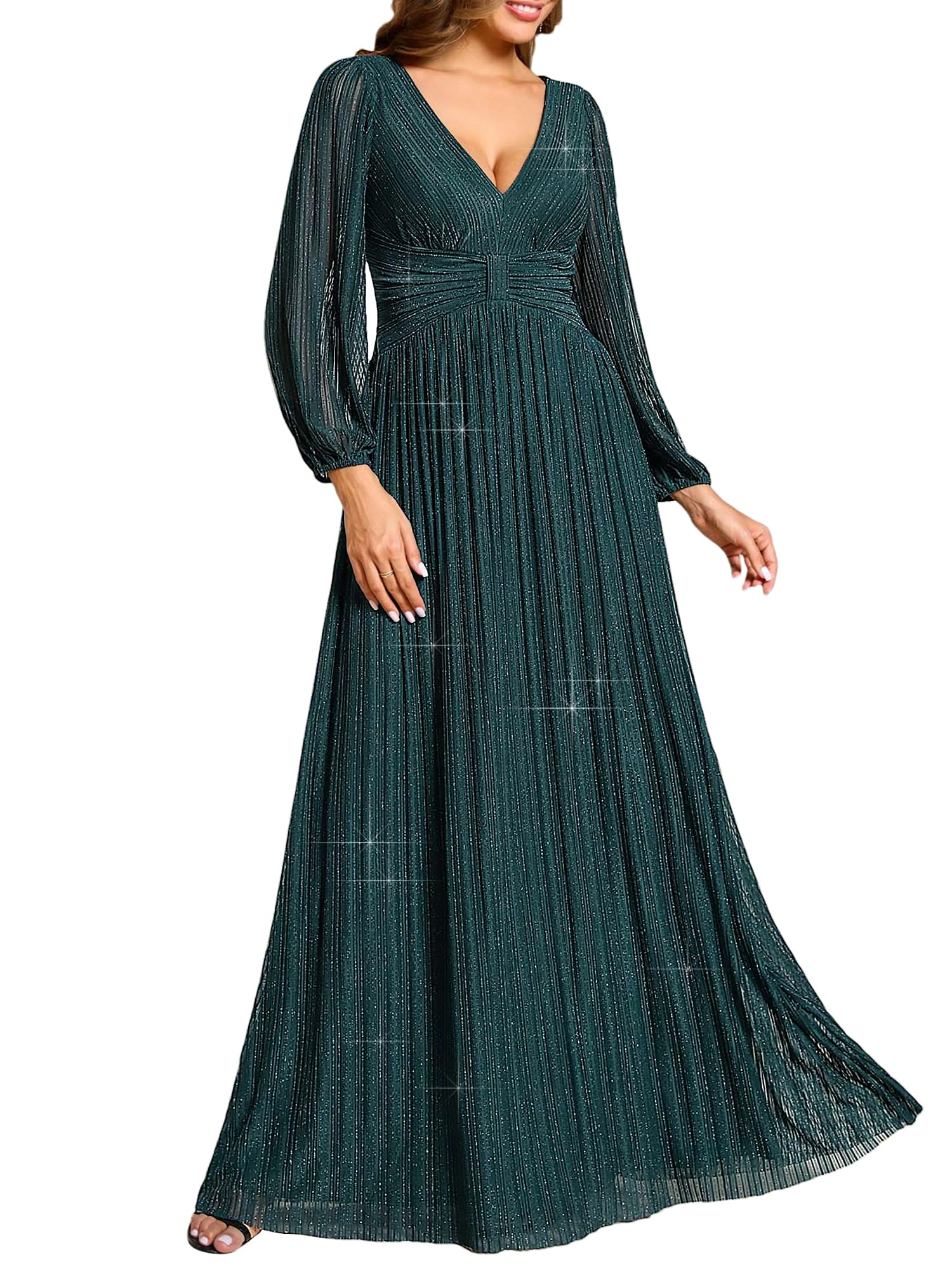 Ever-Pretty Women's Glitter Long Sleeve Plus Size Formal Dresses for Curvy