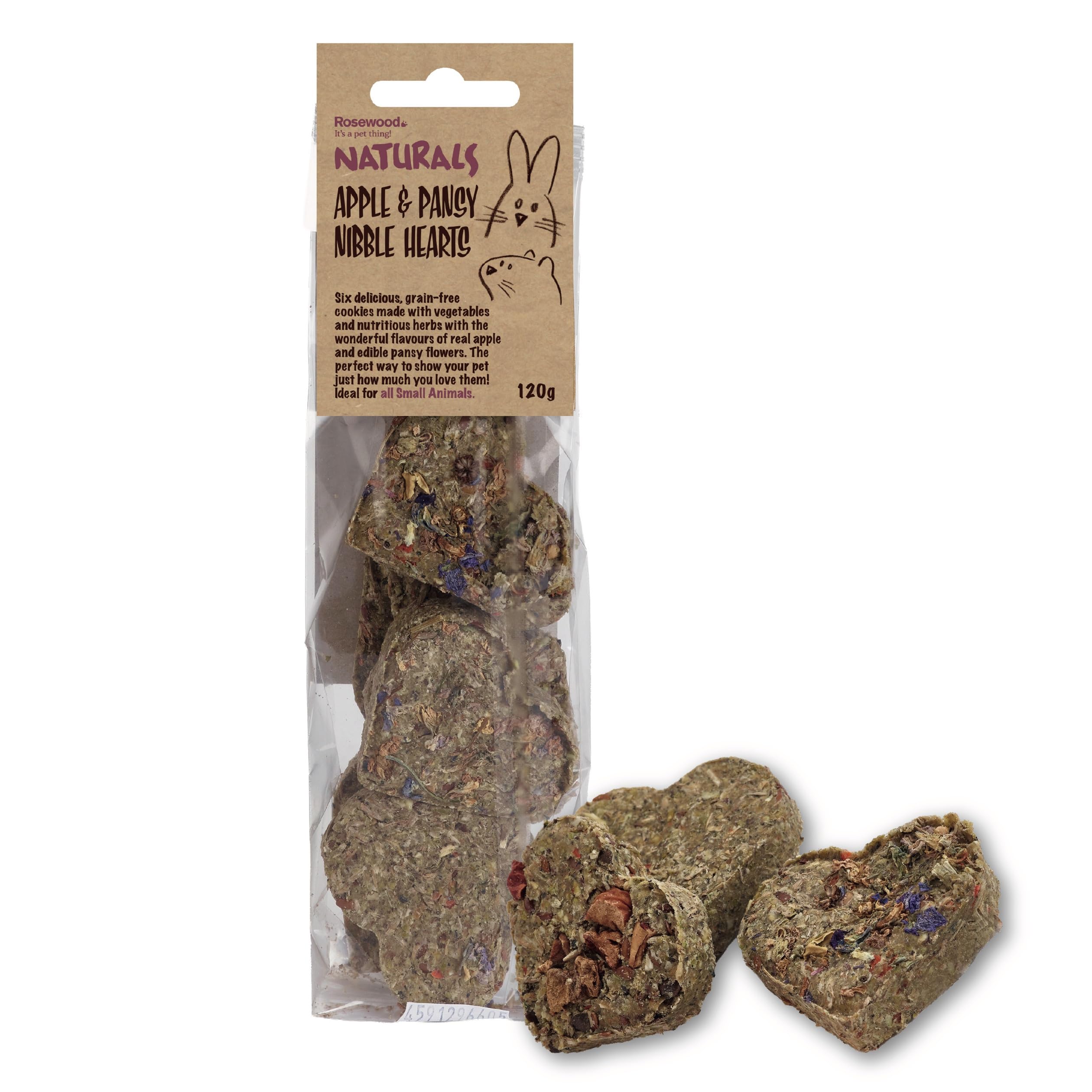 Rosewood Naturals Apple & Pansy Nibble Hearts, Small Animal Treats for Rabbits, 