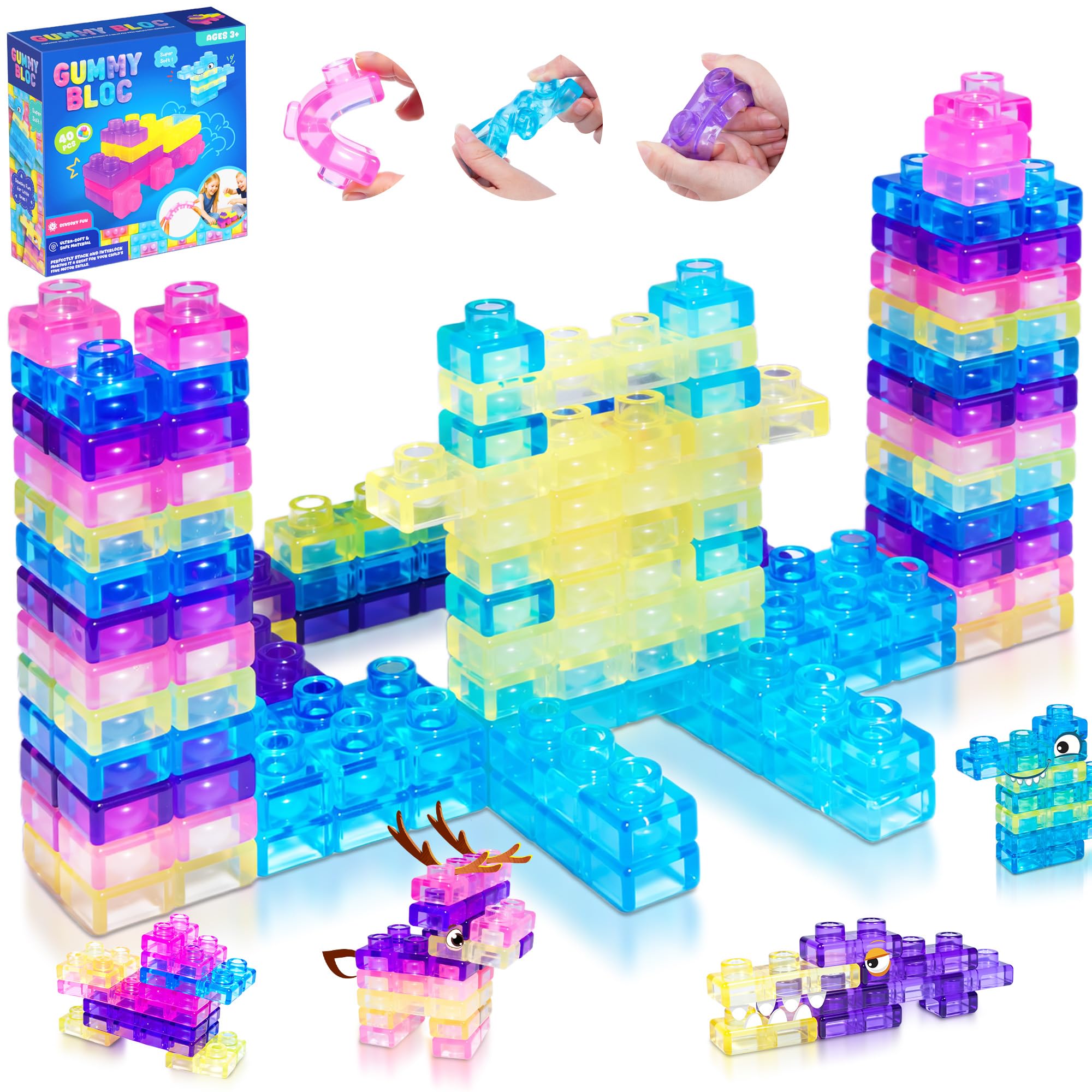 40 PCS Sensory Soft Building Blocks for Toddlers Kids, Squishy Stacking Toy | Pr
