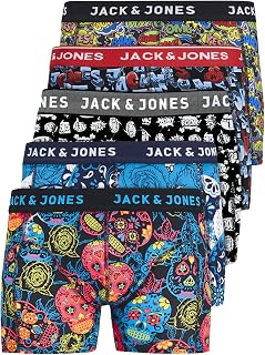 Jack & Jones Men's Boxer Shorts, Set of 5, White, Black, Blue and Grey, 95% Cotton, Sizes S, M, L, XL, XXL 12213221
