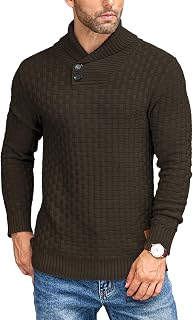 COOFANDY Suéter de punto trenzado con cuello de chal para hombre, ajuste delgado, casual, con botones