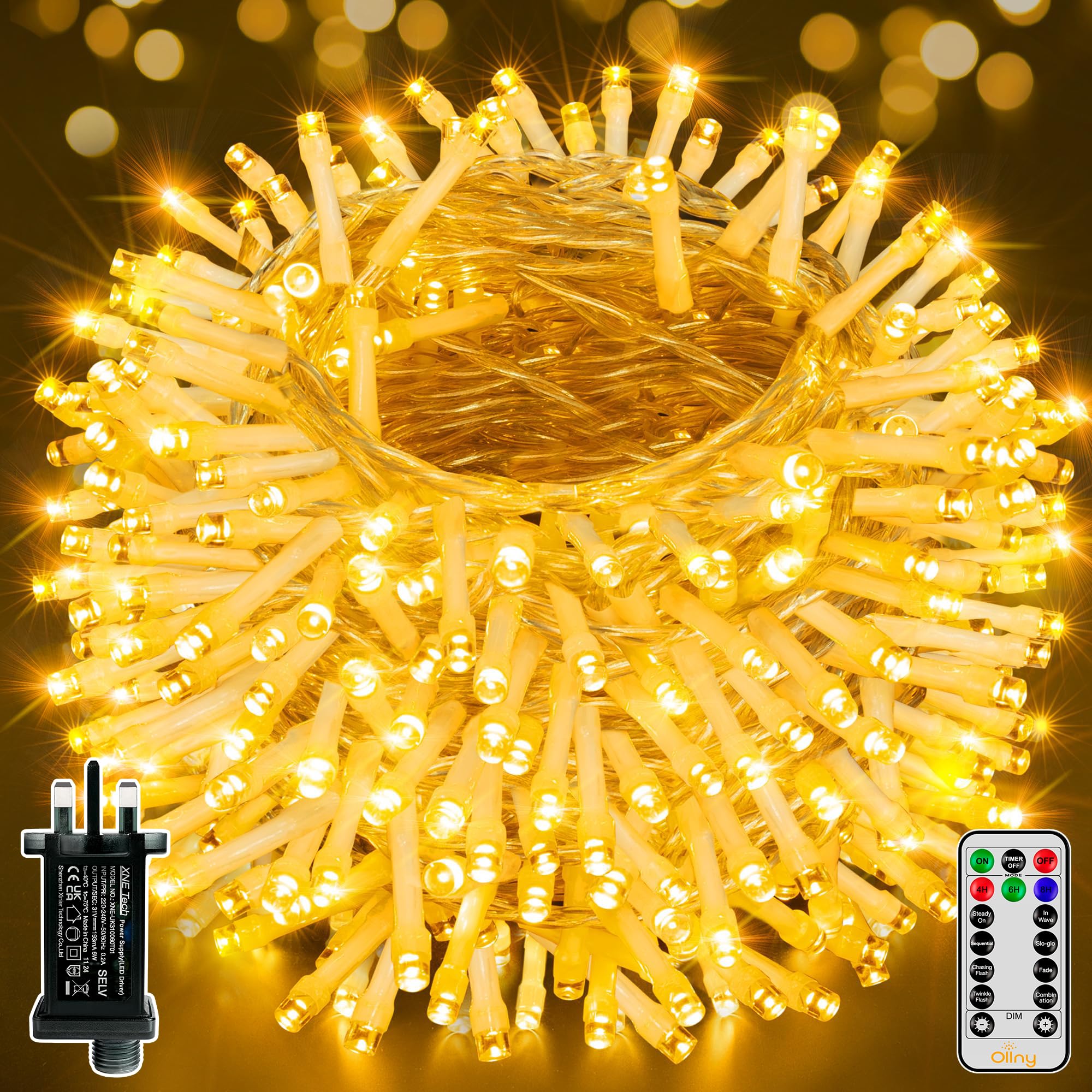 Ollny Fairy Lights Mains Powered, 40m 400 LED Outdoor String Lights, Warm White 