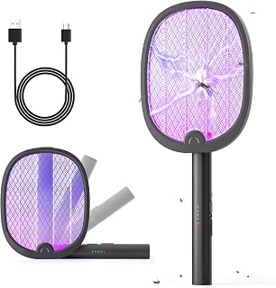 YISSVIC Foldable Electric Insect Racket 4000 V 1800 mAh Rechargeable | Electric Anti-Mosquito Racket, Powerful Swatter, USB-C Charging Cable, Against Mosquitoes, Flies, Mites, Black