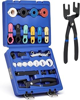 OMT 26Pc Quick Disconnect Tool Kit, Auto Fuel AC & Transmission Lines | 6 Clip & 7 Tube Removers, Extended Leverage Pliers, Color-Coded SAE Sizes, Fits Ford, Chevy, Dodge Spring Lock Connections