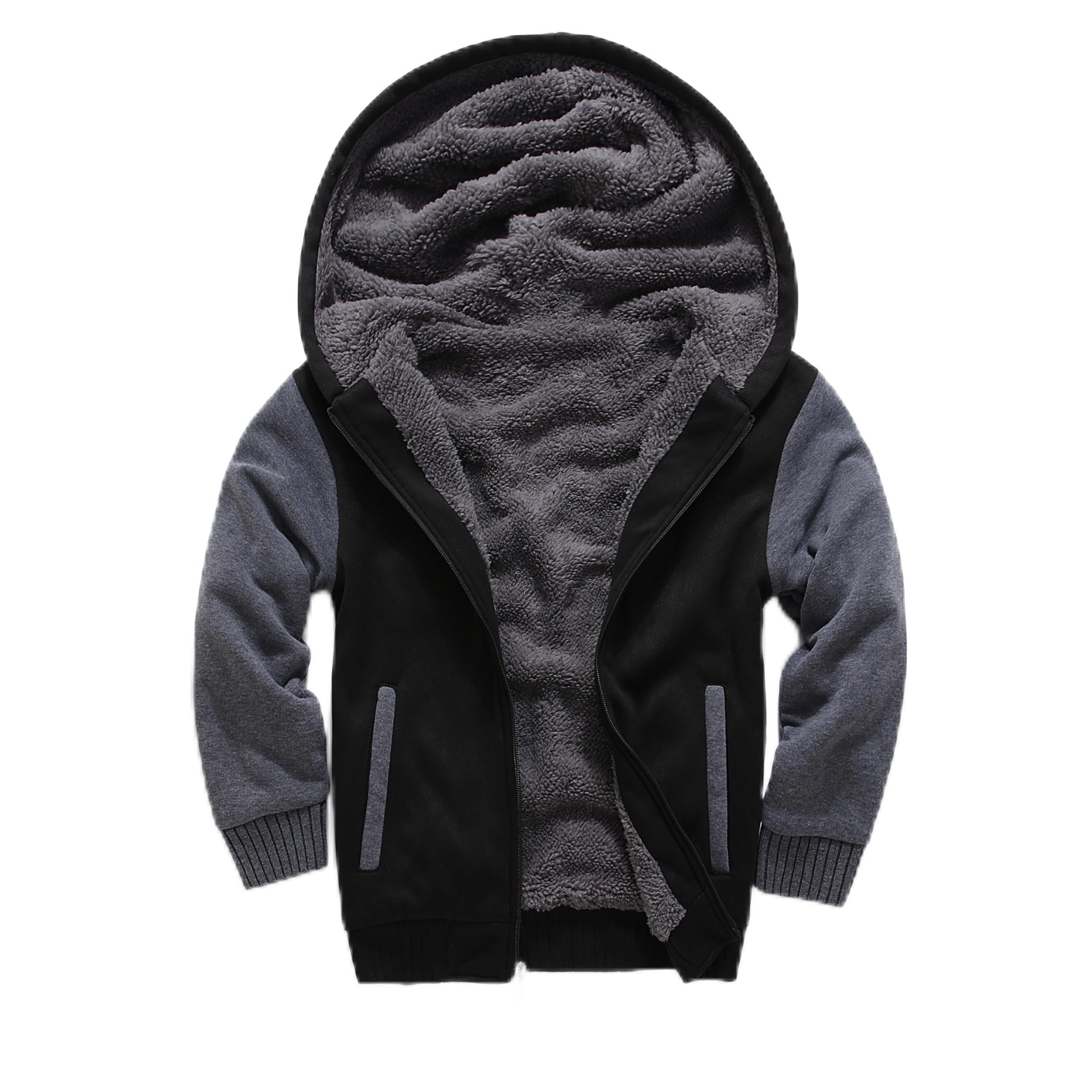 ZITY Boys Zip Up Hoodie Fleece Jacket Kids Sherpa Lined Sweatshirts Outerwear Un