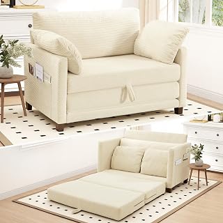 Myroyalsit 51" Convertible Loveseat Sofa Bed, 2-in-1 Folding Sofa Bed with 2 Pillow for Small Spaces, Modern Loveseat Sleeper Couch for Apartment, Living Room & Guest Room (Corduroy Beige, 51 inch)