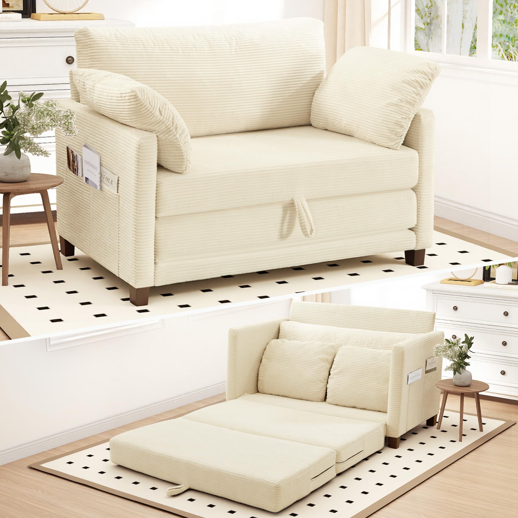Myroyalsit 51" Convertible Loveseat Sofa Bed, 2-in-1 Folding Sofa Bed with 2 Pil
