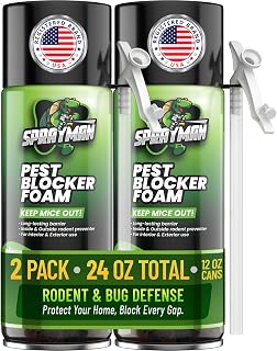 Sprayman Pest Block Spray Foam - (2x12oz) 100% Odor-Free! Mouse - Rodent Repellent & Strong Polyurethane Mouse Blocker Foam Sealant Use Wall Foam Filler for Holes and Cracks, Over Paintable- 2 Pack