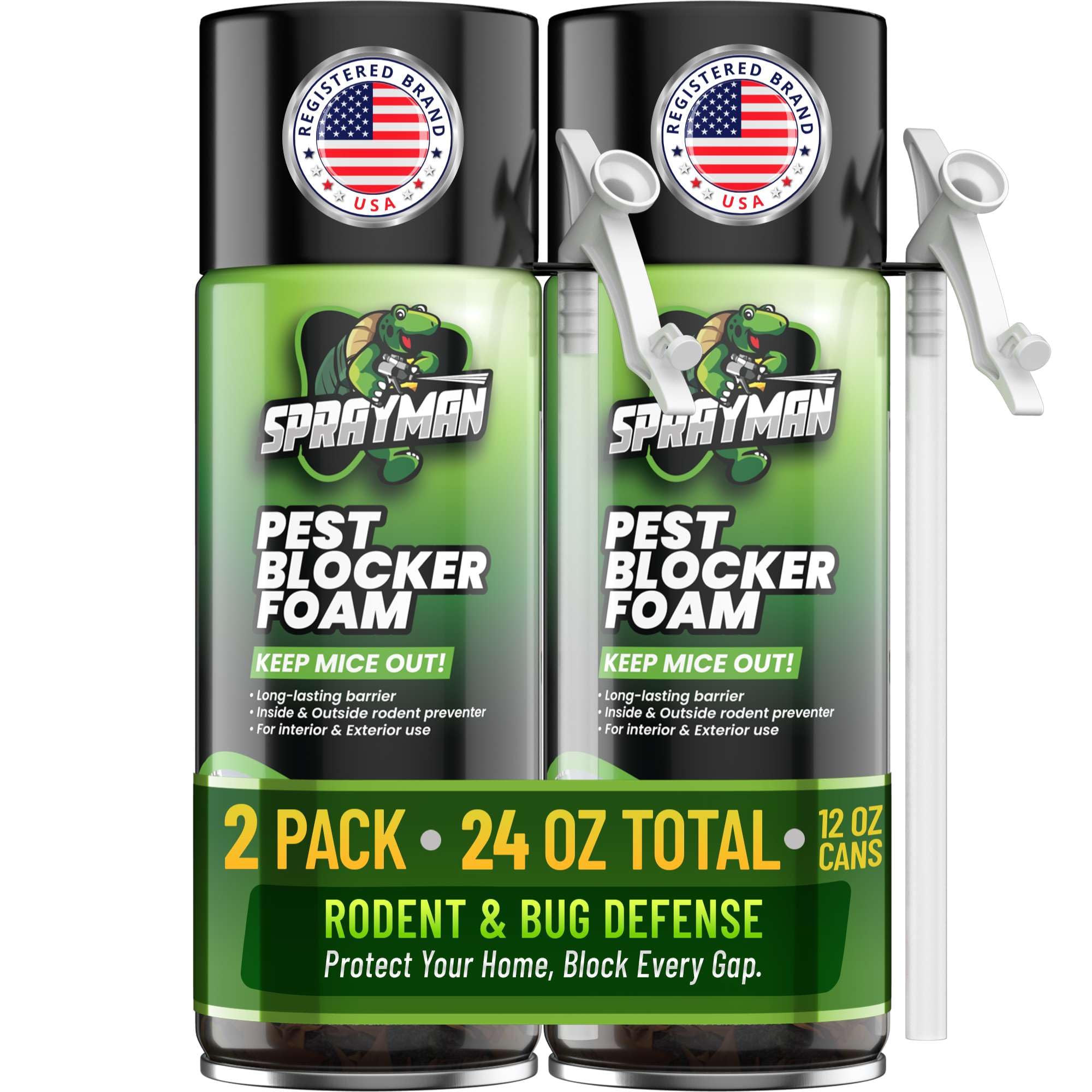 Sprayman Pest Block Spray Foam - (2x12oz) 100% Odor-Free! Mouse - Rodent Repelle