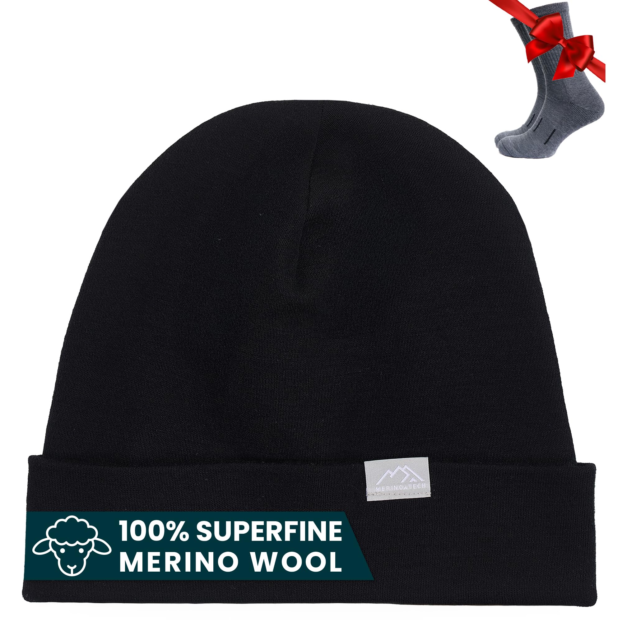 Merino.tech 100% Merino Wool Beanie Men & Women with Socks - Scull Cap | Soft Li
