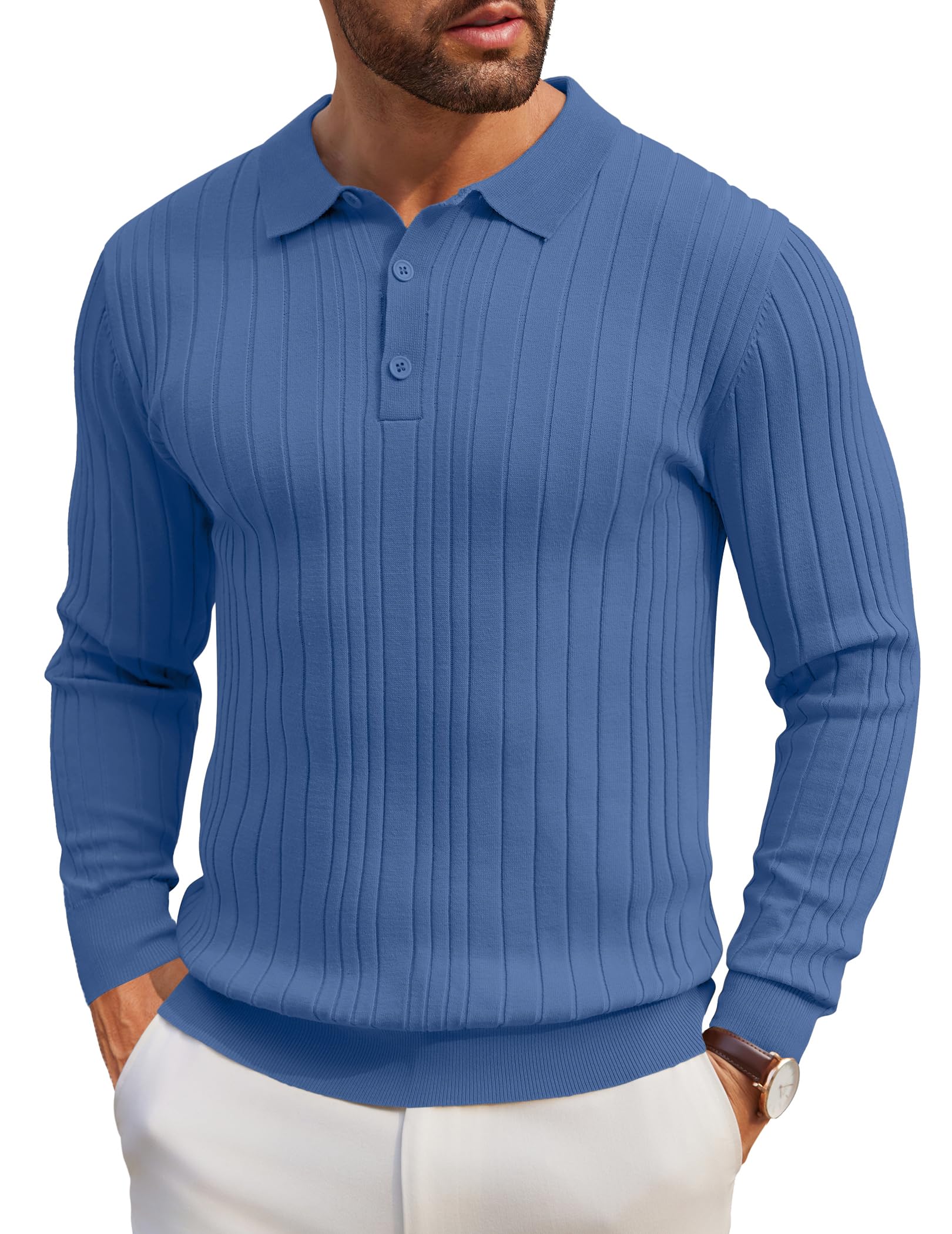 Coofandy Men's Long Sleeve Polo Shirt, Lightweight, Modern, Casual, with Collar