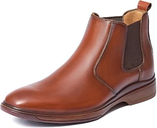ArcBrothers Men's Chelsea Boots, Relaxed Fit Roomy Toe Box Design, Premium Leather Slip-on Ankle Boots, All-Day Comfort Grey,9
