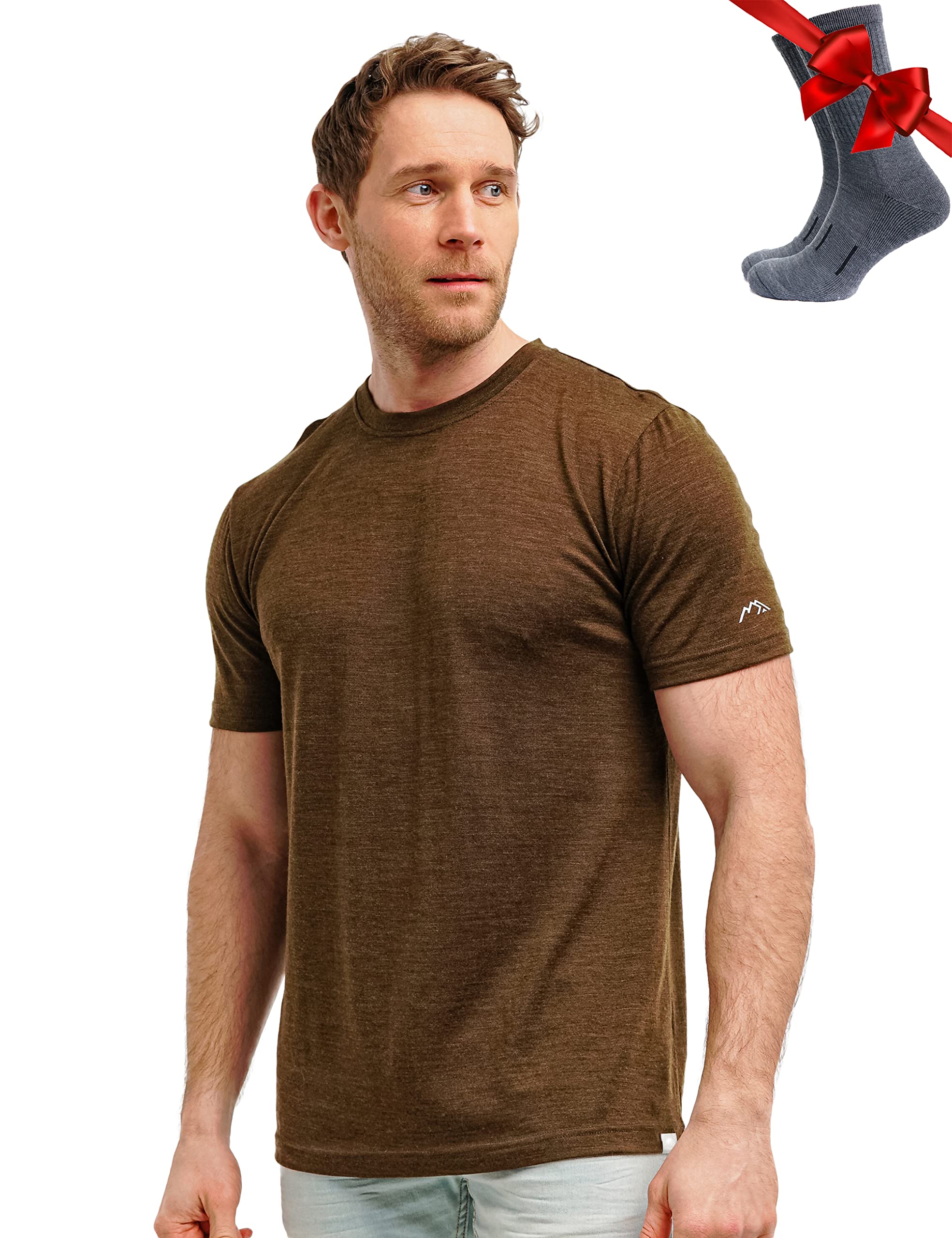 Merino.tech Camiseta Lana Merino Hombre - 100% Lana Merino con Calcetines (Small