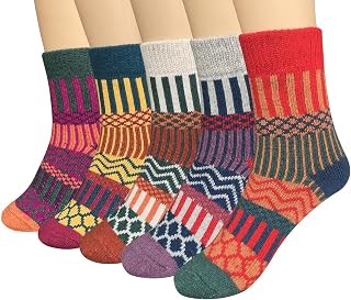 5 Pairs Women Wool Thick Knitted Vintage Winter Warm Cozy Crew Socks Gifts