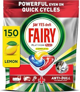Fairy Platinum Plus Dishwasher Tablets Lemon, 150 Capsules | Capsule Detergent, Brilliant Crockery, Grease Removal, Effective in Short Cycles at First Wash, Anti-Opaque, Giga Pack